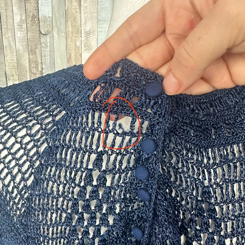 Free People M Navy Blue Gauze‎ Crochet Lace Bib Early Frost Top Blouse Boho